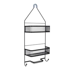 Two Shelf Shower Caddy Rust Resistant Self Draining Bath Storage Matte Black