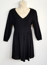 Old Navy Women Petite Sz Small Black Fit & Flare Mini Dress Smocked Long Sleeve
