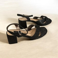 Black Rhinestone Embellished Block Heel Sandal Women s 10W Party Wedding Holiday