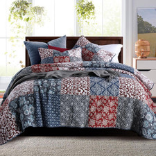 Oversized California King Quilt Set - 100 Cotton, Reversible, 2 Pillow Shams