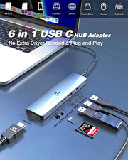 6 in 1 USB C HUB Adapter with USB 3.0, 4K HDMI, 1 x USB 2 Fast no driver needed