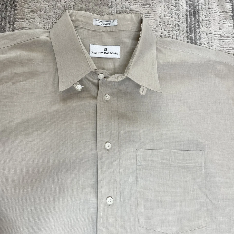 Pierre Balmain Shirt Mens 17.5 XL Beige Button Up Long Sleeve Made Canada FLAWS - Image 4 of 4