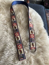 Douglas Paquette Beach Surfboard Ribbon On Blue Webbing Double Ring Belt Size S