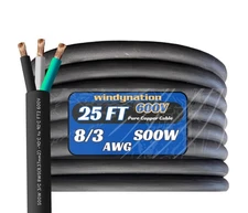 25 Feet 8/3 SOOW Cable Cord Wire - 8 Gauge 8 AWG 3 Conductor 600V Portable Po...