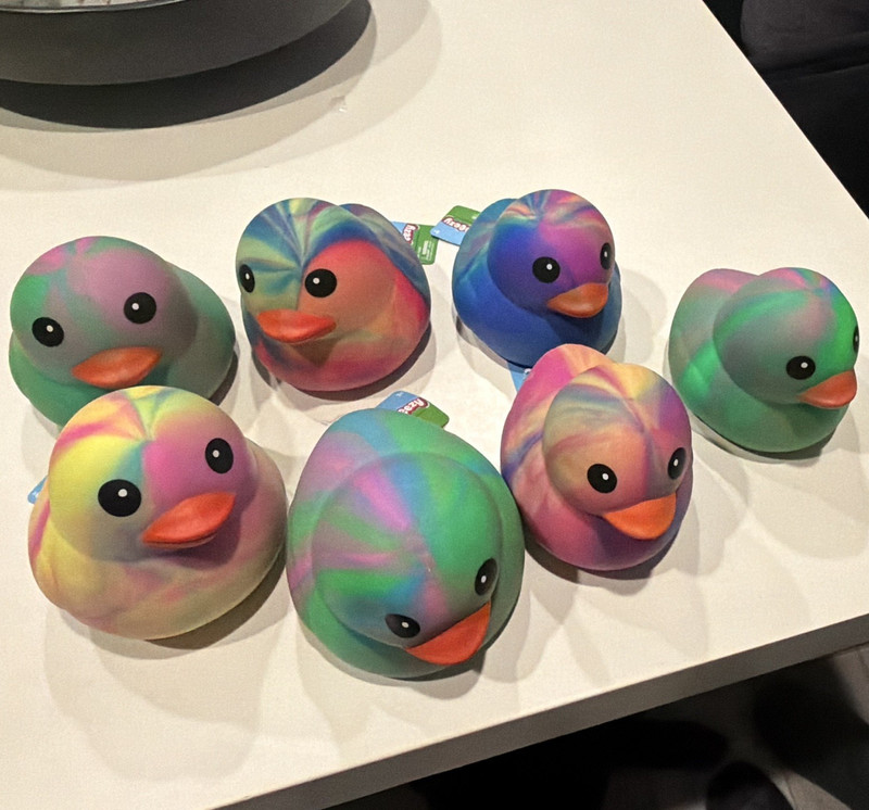 LOT OF 7  Squeezy Peeps Multicolor Duck Squeezable Rubber Squeeze Toy UNUSED