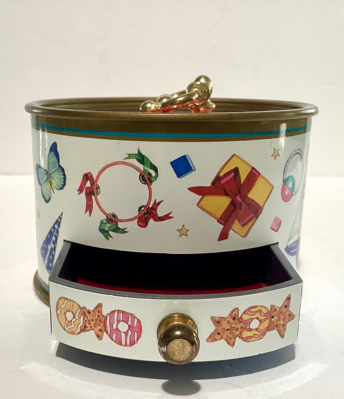 Vintage 1994 Koji Murai Sankyo Round Keepsake Music Box With Drawer - Working