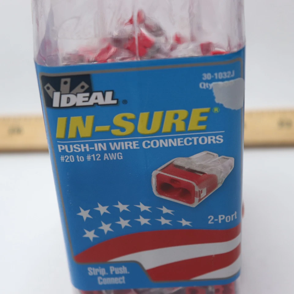 (250-Pk) Ideal Push-In Wire Connector 2 Port 20- 12 AWG Red 30-1032J  - Image 2 of 4