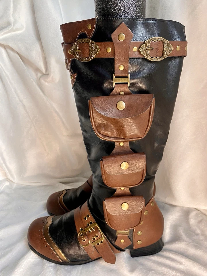 3 Pocket Western Steampunk Women’s Boots, Multiple Buckles &Side Zipper ,size 10 - Image 2 of 4