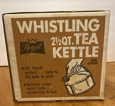Vintage Regal Ware NEW IN SEALED BOX. Aluminum Almond Color Whistling Tea Kettle