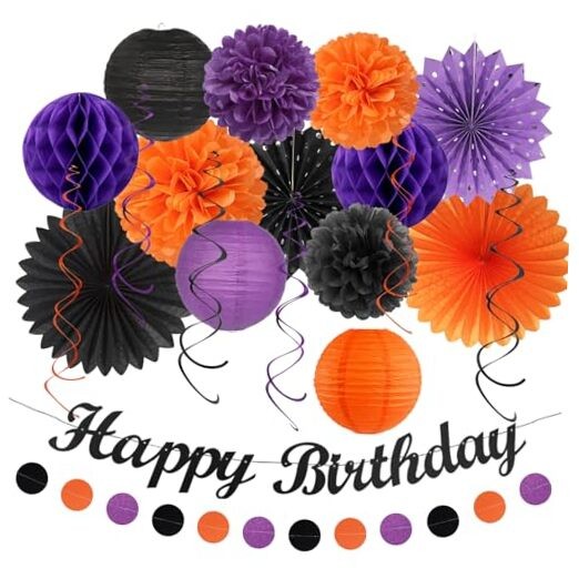 Black-Purple Orange Halloween Birthday Party-Decorations - Black Orange Purple