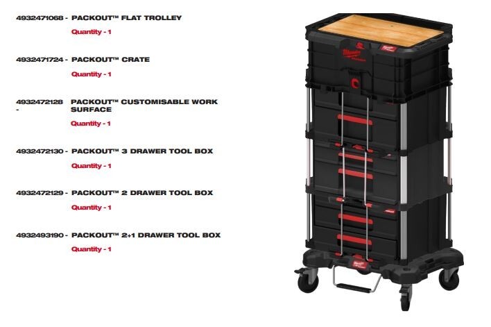 Milwaukee 4932492892 Black PACKOUT Transportation Workstation & 2+1 Draw & Crate
