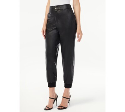 Sofia Jeans by Sofia Vergara Women's High Rise Faux Leather Jogger , Black, M