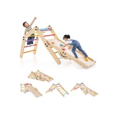 Kids Wooden Climbing Gym Triangle Toddler Baby Climbing Ladder w/Adjustable Ramp