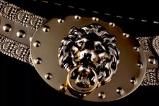 Vintage Gold Lion Head Belt Buckle Snake Stretch Band