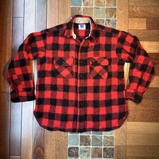 Vintage 70s Sears Pilgrim Wool Flannel Shirt Button Red Buffalo Plaid Medium