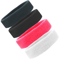 4 SOLID TERRY SWEATBAND Cotton Headbands Absorbent Workout Quality Sport BANDS G