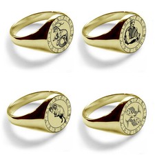 Zodiac Horoscope Signet Rings 9ct Yellow Gold Laser Engraved Round UK HM Box