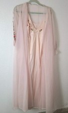 VTG val mode lingerie Peignoir Set, pretty in pink embroidery flower Boudior Sm