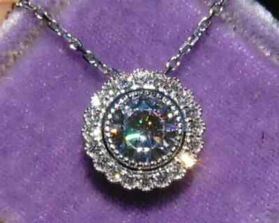 3Ct Lab Created Diamond Round Halo Pendent 14K White Gold Finish Chain