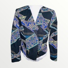 Chicos Black Paisley Open Front Jacket Size 8