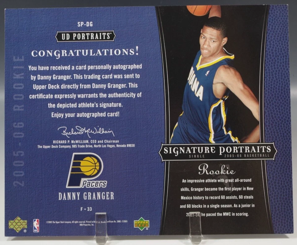 DANNY GRANGER UD FIRMA RETRATOS PACERS AUTOMÁTICO 2005-06 NOVATO 8""x10"" Foto 4 de 4