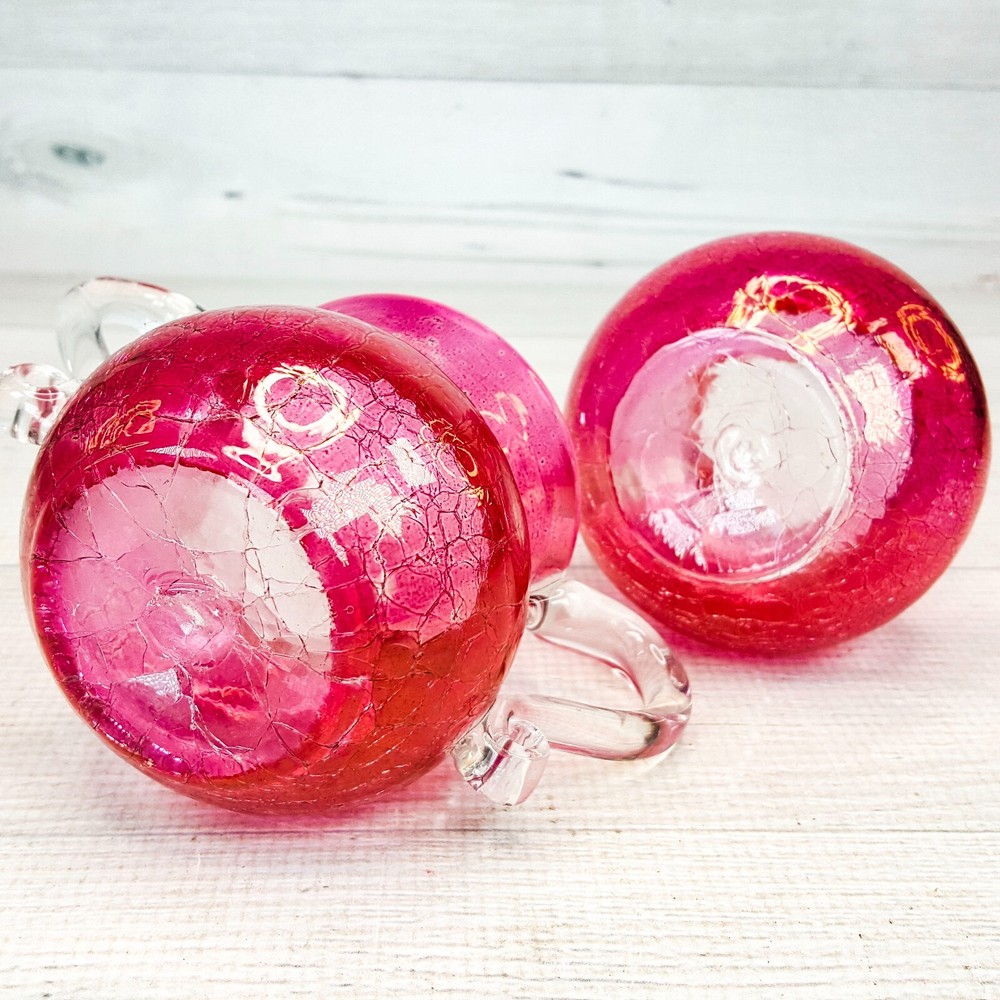 Vintage Cranberry Red Pink Crackle Glass Sugar & Creamer Set - Thumbnail 5