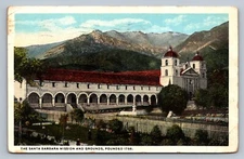 Postcard CA Santa Barbara Mission Exterior Grounds Mountains 1921  I867