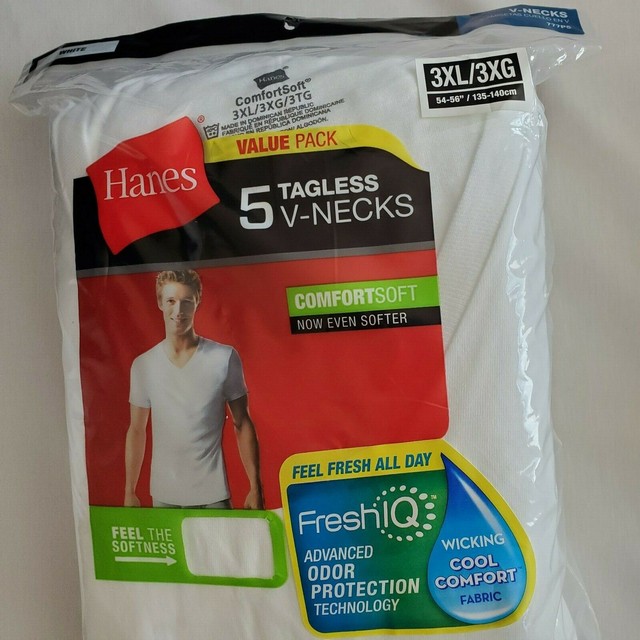 5 Big Men's White Cotton Hanes Tagless VNeck Tee Shirts 3X 5456