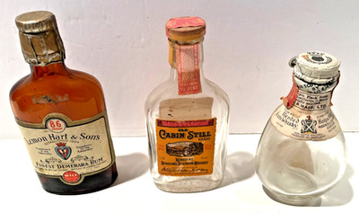 Vintage Lot Of 3 Empty Miniature Whiskey/ Rum  Bottles 3.5 - 4.5 