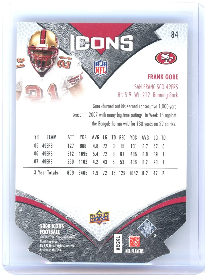 2008 Upper Deck Icons Frank Gore #84 Gold Die Cut 75/75 - Image 2 of 3