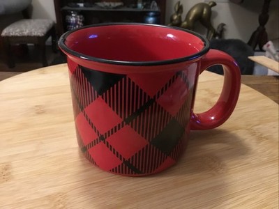 Nice BAY ISLAND Mug / Cup ~ Red & Black Plaid ~ Coffee, Hot Chocolate ~ Ceramic
