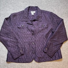 Coldwater Creek Purple Crinkle Textured Jacket Women s XL Button Front Pockets