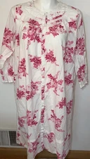 Collections Etc 100% Cotton Floral Long Nightgown Pink Roses Button Front Large