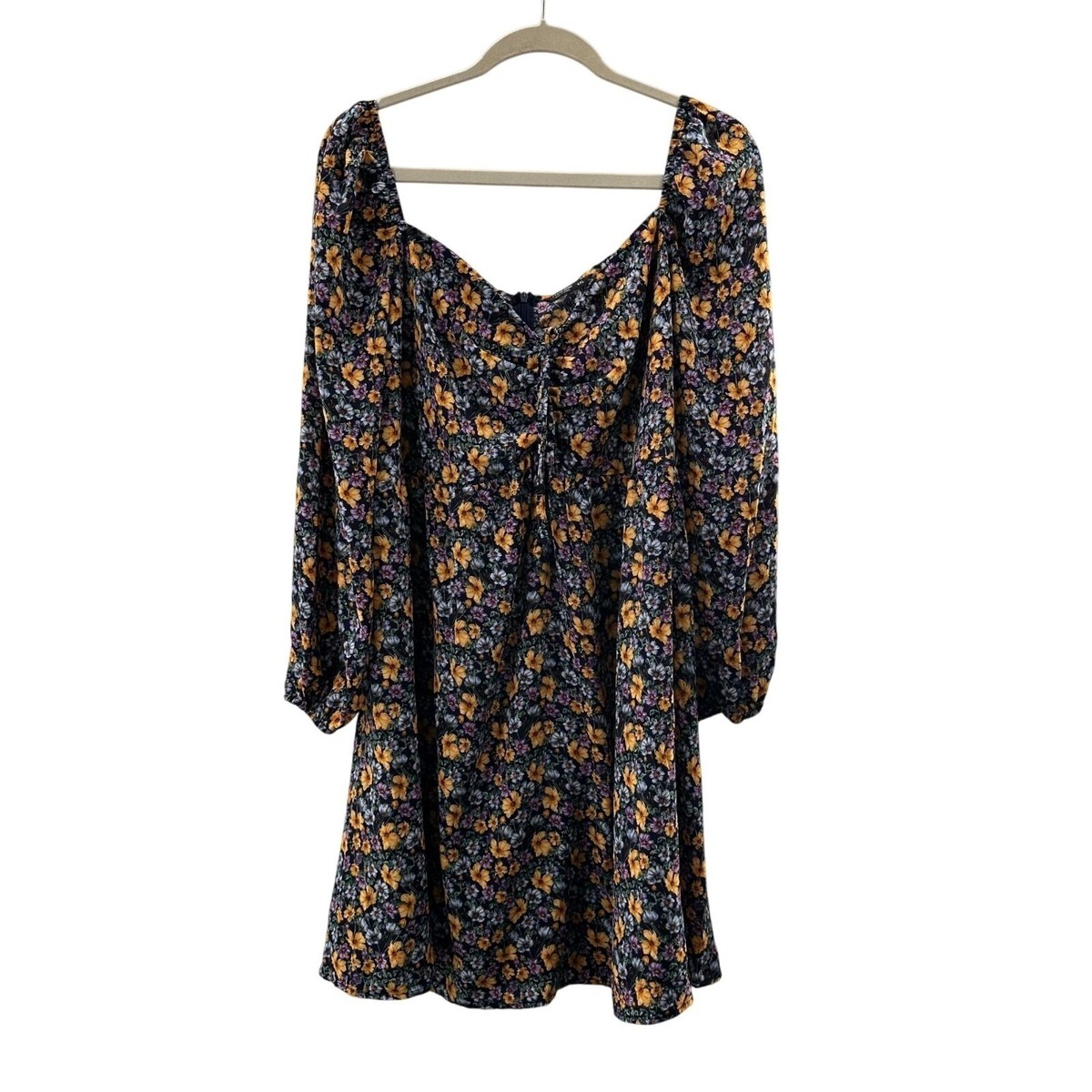 Shein Curve 4XL Floral Long Sleeve Mini Dress Zipper Babydoll Cottage Swing  Boho