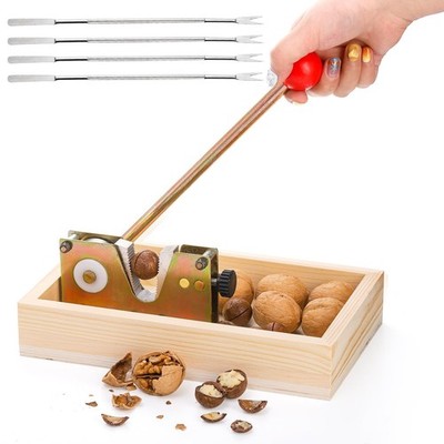 Manual Nut Cracker for All Nuts, Heavy Duty Nut Tong with 4 Forks & Wooden Ba...