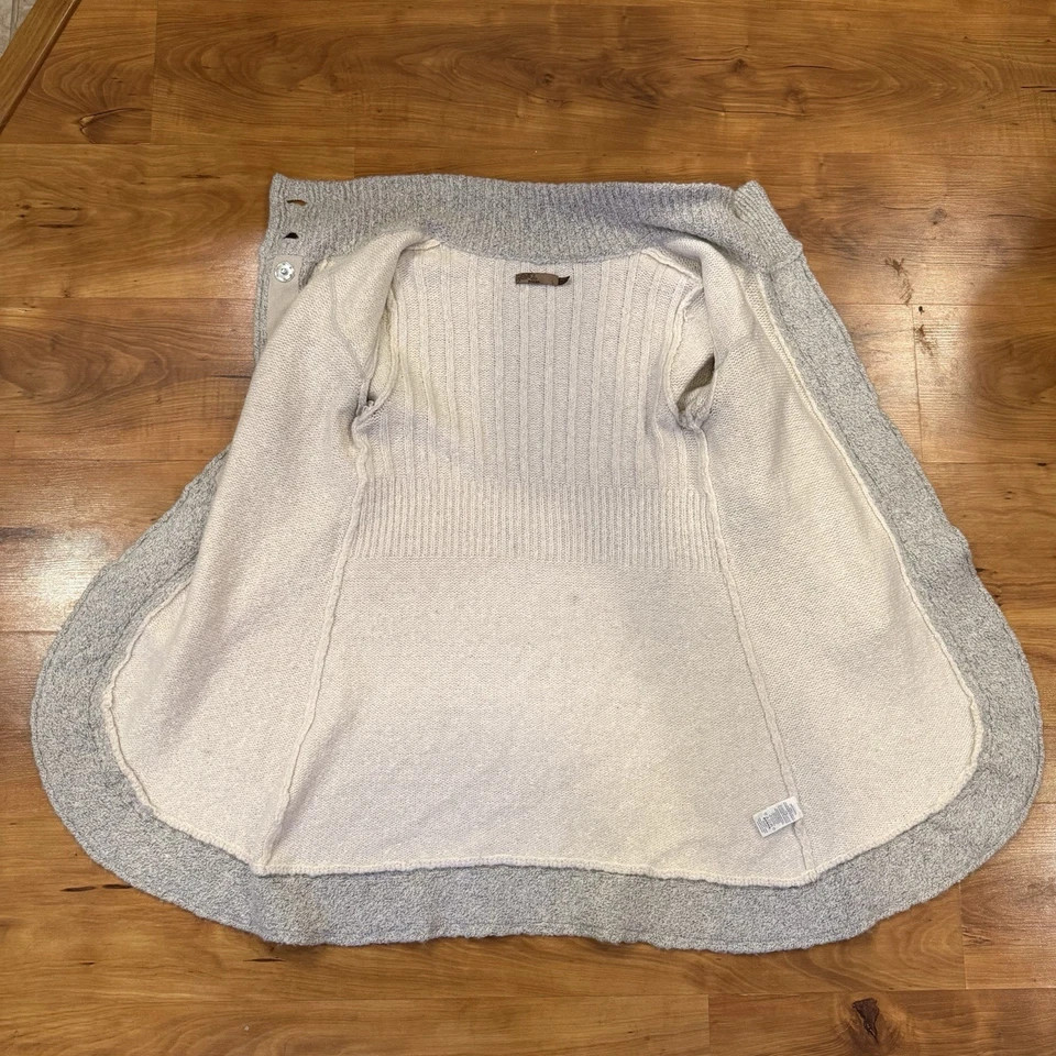 PrAna Cárdigan Plumero Grande Gris Crema Angélica Cable Grueso Crochet Largo A Presión** Foto 4 de 4