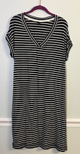 A.N.A. T-Shirt Dress Short Sleeve Stripped V Neck Black and White Stripped