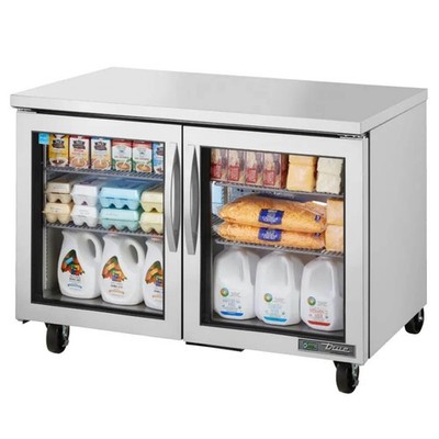 True TUC-48G-HC~FGD01 48'' 2-Section Undercounter Refrigerator w/ 2 Glass Doors