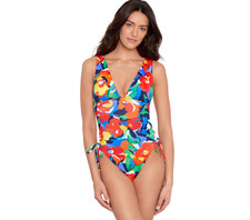 Lauren Ralph Lauren Women's Shirred Plunge-Neck One Piece Swimsuit Sz 16 6984