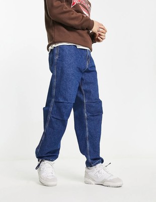Bershka Dark Blue Parachute Jeans