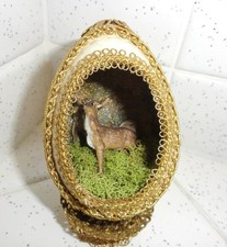 Vintage Handcrafted Real Egg Diorama Deer Christmas Ornament with stand mcm