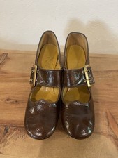 Vintage Carol Brent Montgomery Ward 60s Mod Brown Gold Buckle Shoes 7AA
