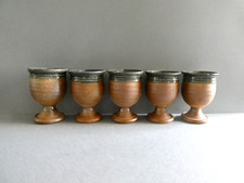 5 tasses ou mazagrans en grès émaillé bleu/vert années 70, style Digan