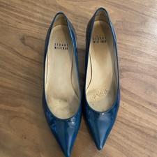 Stuart Weitzman Teal Patent Leather Pointed Toe Kitten Heel Pumps Sz 7