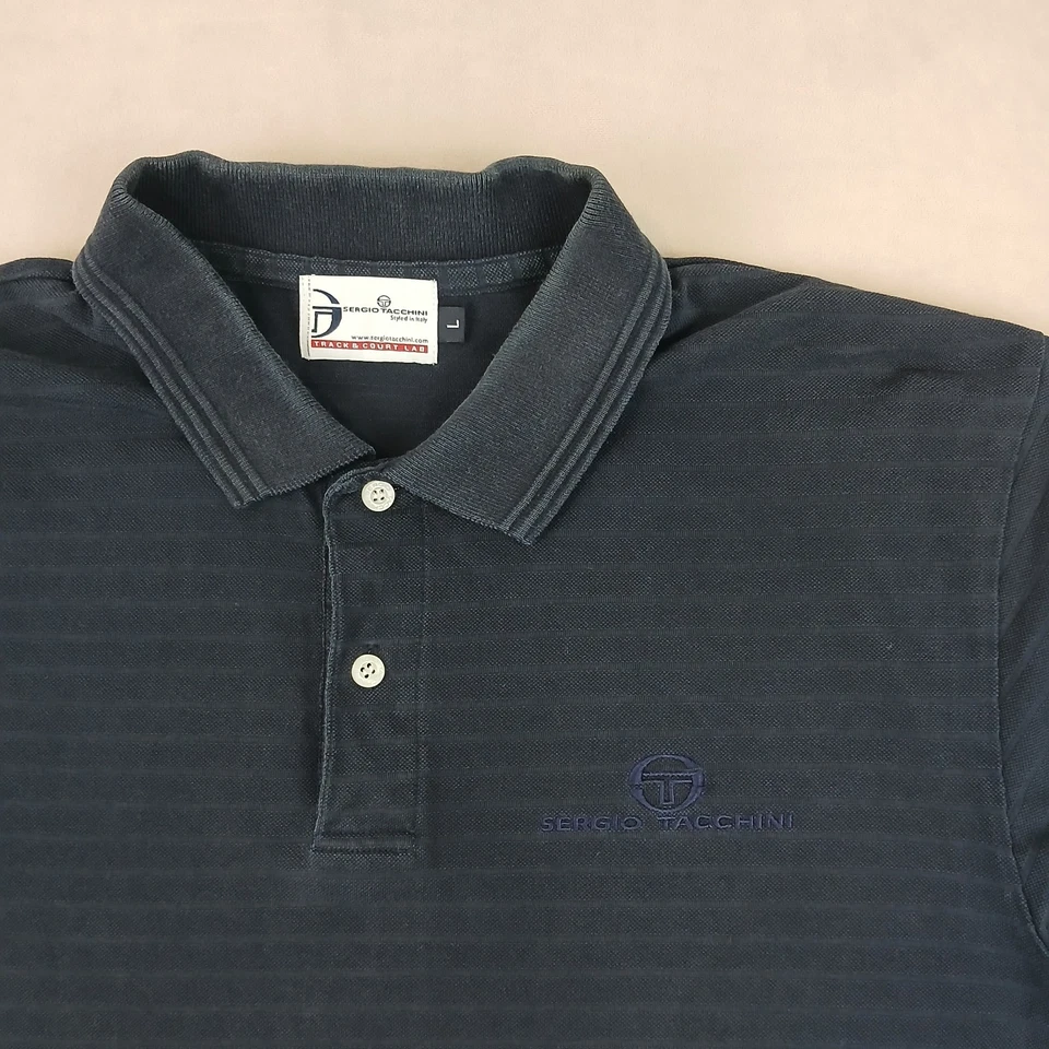 Винтажный Sergio Tacchini большой мужской рубашка-поло коробка темно-синий 20 x 25 ** подходит маленький ** - Изображение 3 из 4