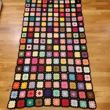 Vtg Crochet Afgan Roseanne Granny Square Patch Blanket 36?x64? Throw Cottagecore