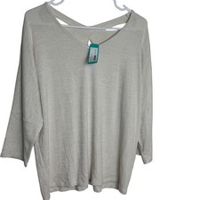 Market  Spruce Claire Cross Back Brushed Knit Top Off White Petite XL New NWT