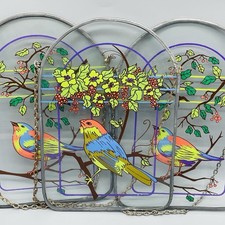 3 vintage Stained Glass Birds Suncatcher Set