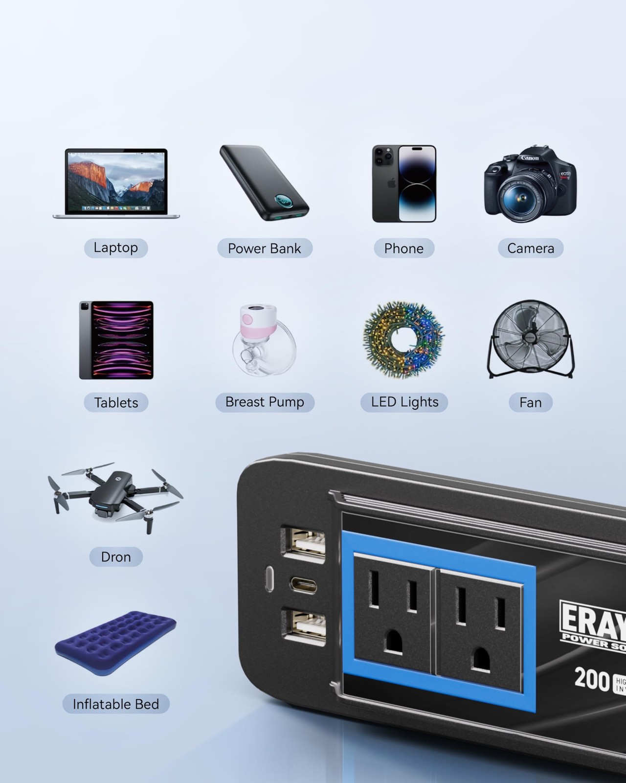 200W Car Power Inverter, 12V to 110V Cigarette Lighter Adapter to Wall Plug, ...