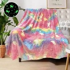 Unicorn Glow in The Dark Blankets for Girls, Kids 40x 50, 2 